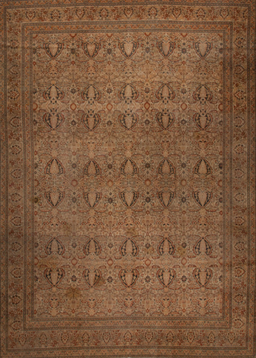 This ancestral masterpiece keeps history in its threads. This tabriz carpet is 120 years old and if you are a fan of history, art, and old style, this rug would revive the vibe for your room.