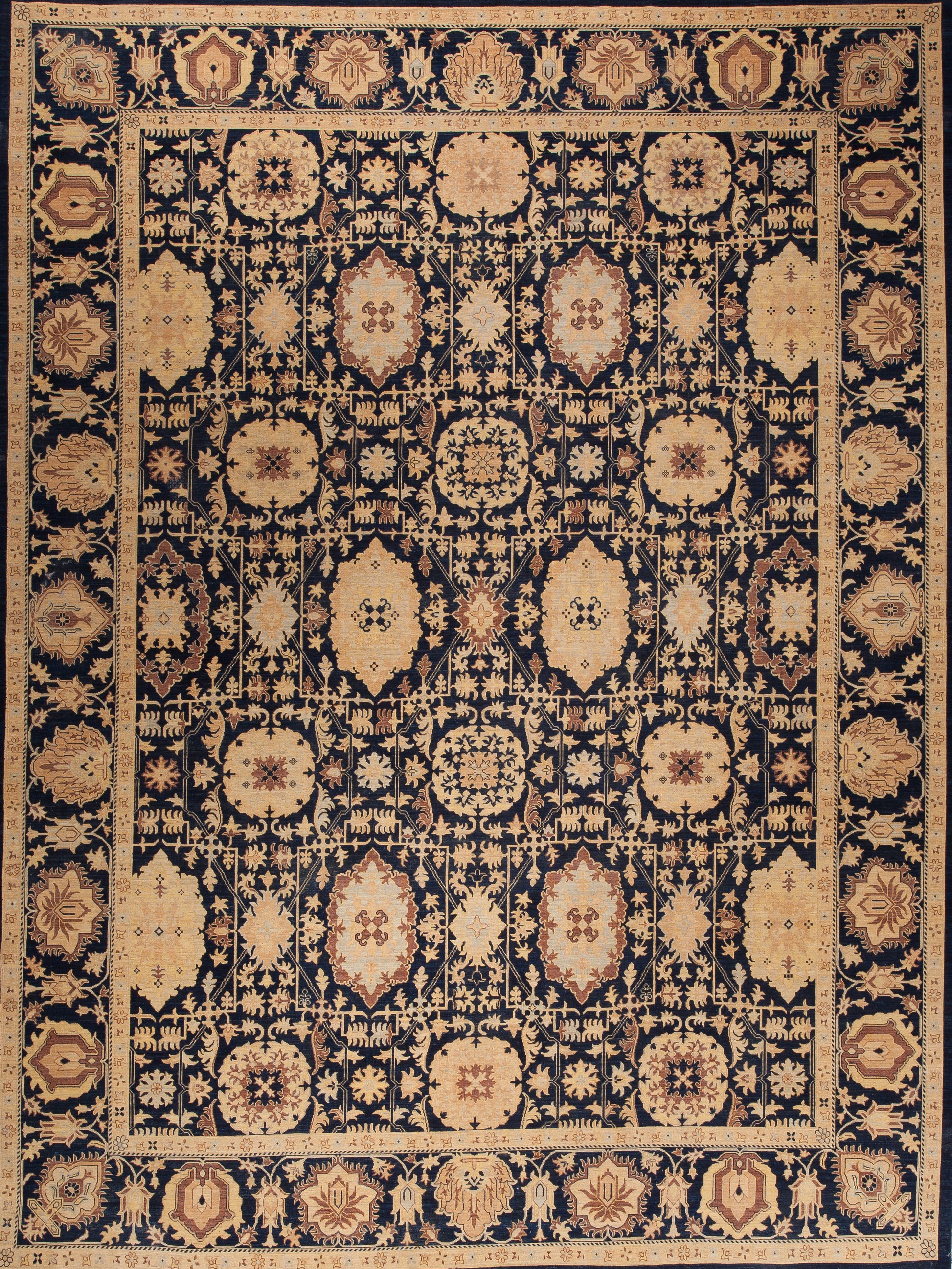 High-class rug comes with an impressive and attracting design. The contrasting color palette has alternating shades of brown on a black background.