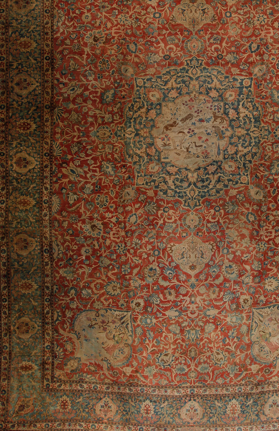 The bottom left corner shows a woman close to water and birds design.