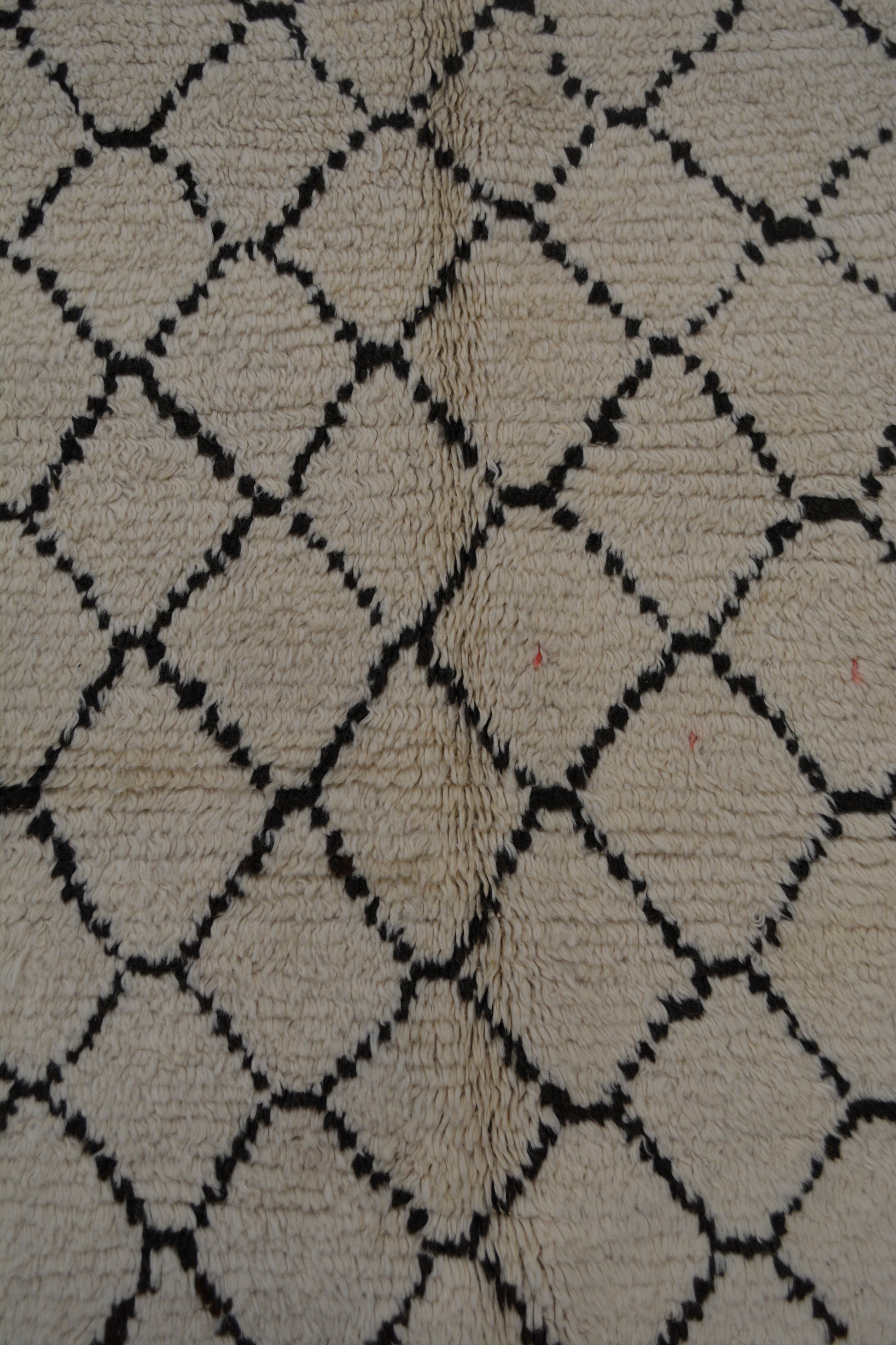 The close up of the center of the rug displays outline rhombuses next to each other.