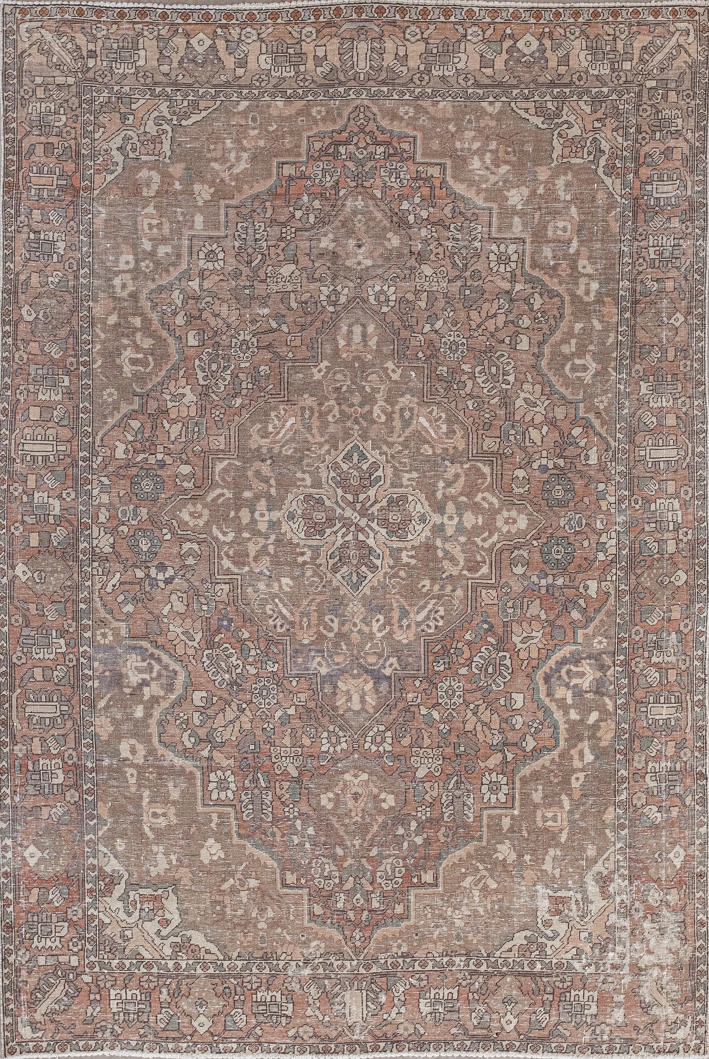 This tribal rug was woven with the symbols, customs and traditions of the ancestors of ancient communities and ethnic groups. The color scheme has varying shades of brown, plus gray and white highlights.
