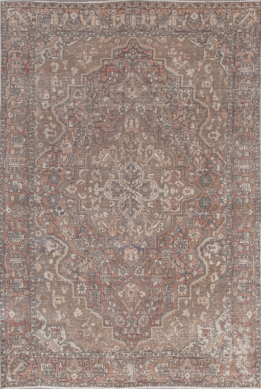 This tribal rug was woven with the symbols, customs and traditions of the ancestors of ancient communities and ethnic groups. The color scheme has varying shades of brown, plus gray and white highlights.