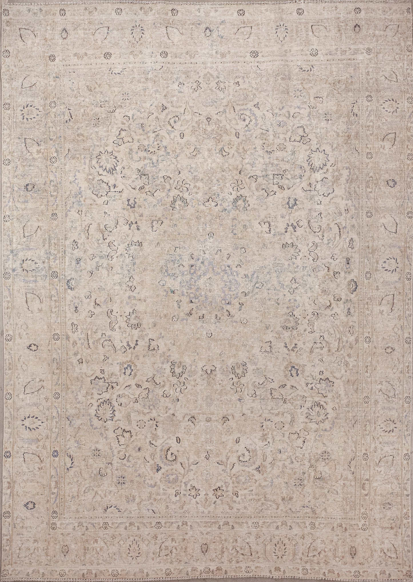 This soft rug was woven to evoke clean and organized emotions. The simple color scheme has mostly beige plus accents in blue, brown, and black.