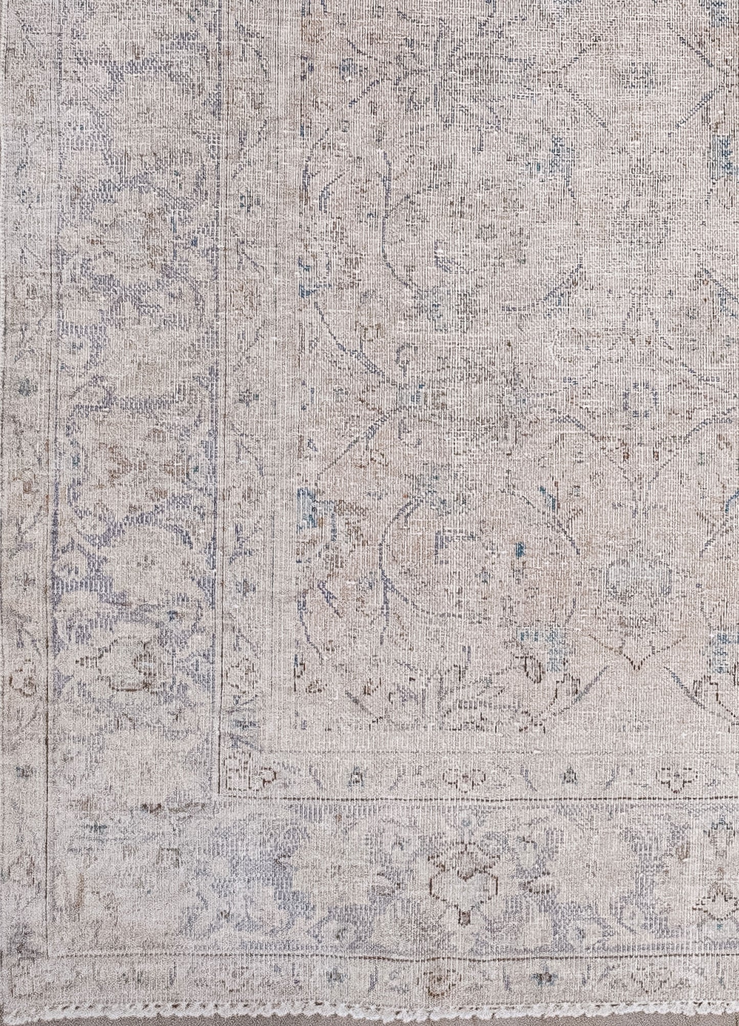 In the lower left corner, the first thin border represents small flowers followed by a thicker frame with a faint blue background.