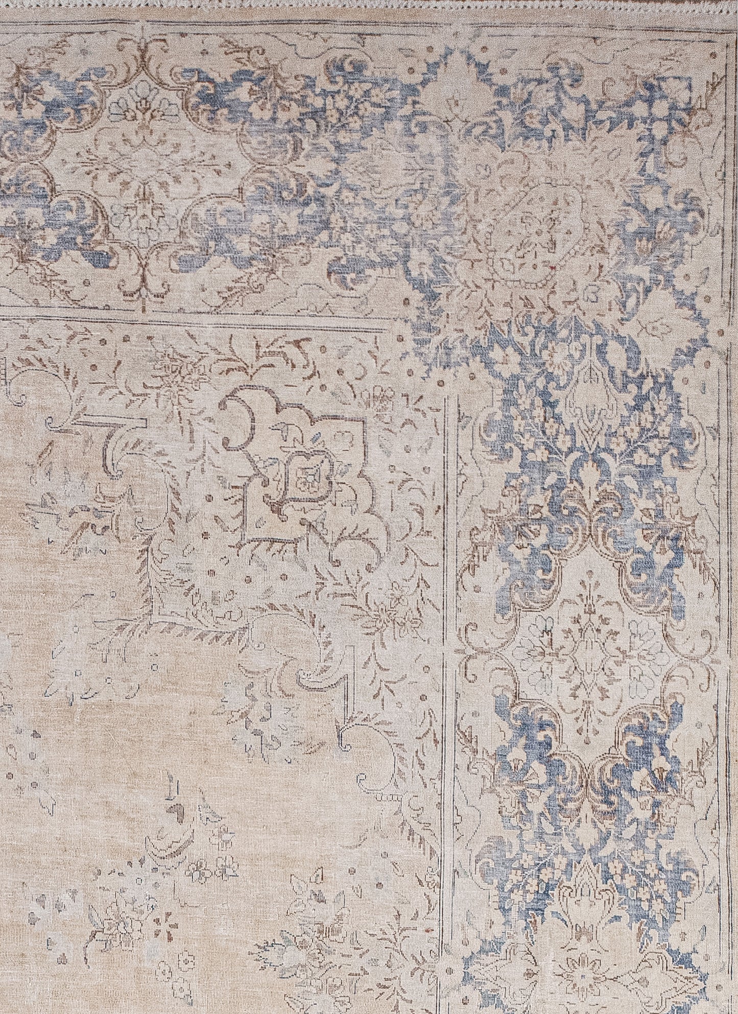 The background was woven with cosmic latte, the margin with midnight blue, and earthy brown outlines.