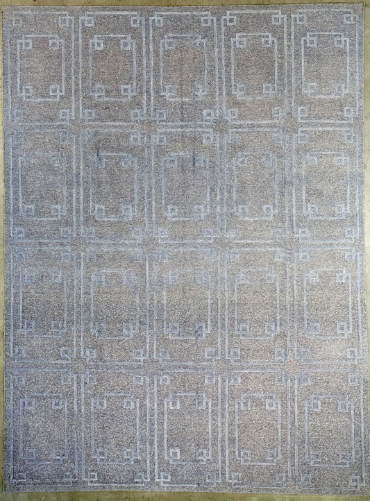 Minimalistic carpet has gray background, and its pattern in light gray for contrasting purposes. This monochromatic rug has a rectangle pattern, which is composed by five columns of vertical ones and fours rows total.