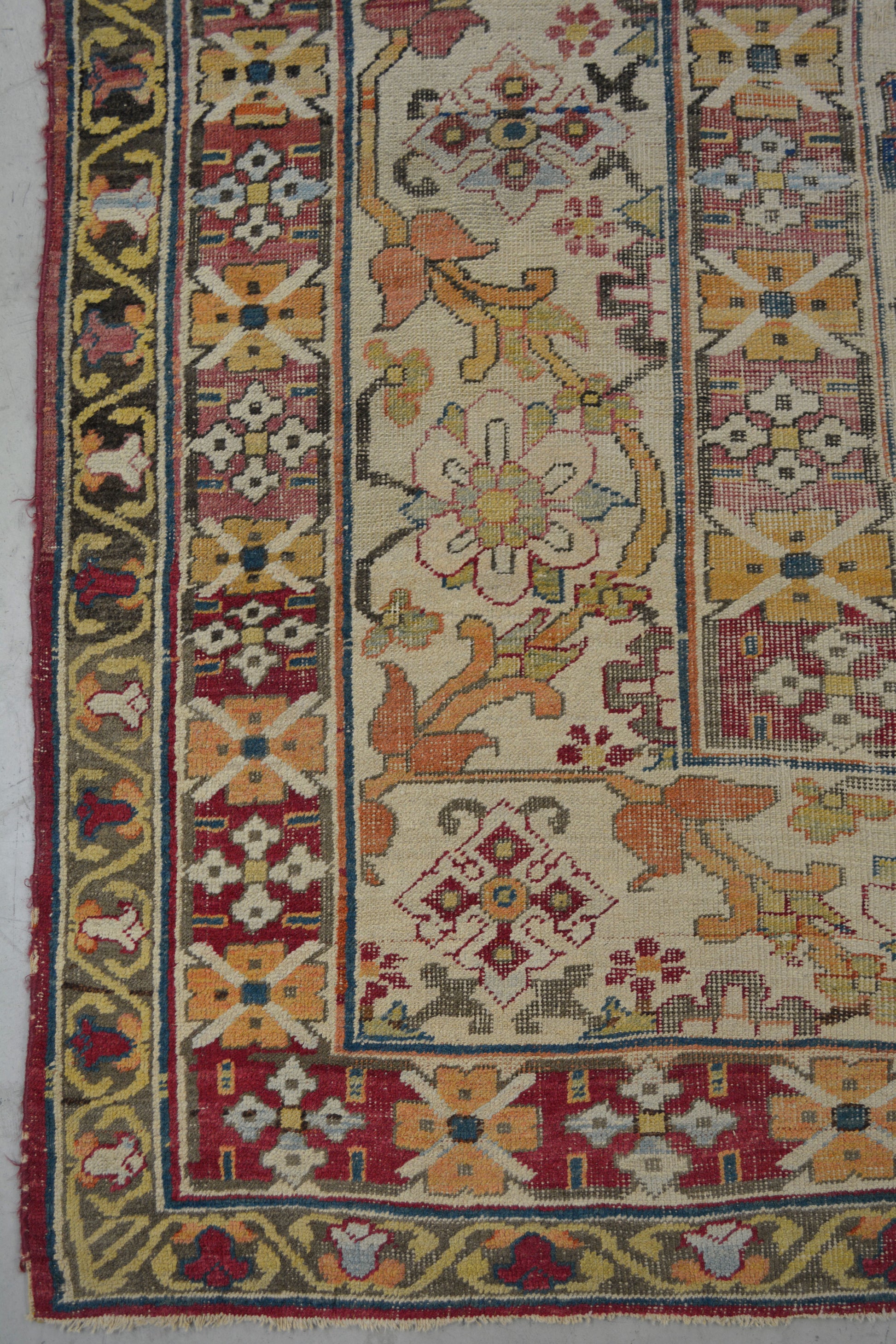 On the bottom left corner, there are two thin borders with burgundy, olive green, yellow, and white.