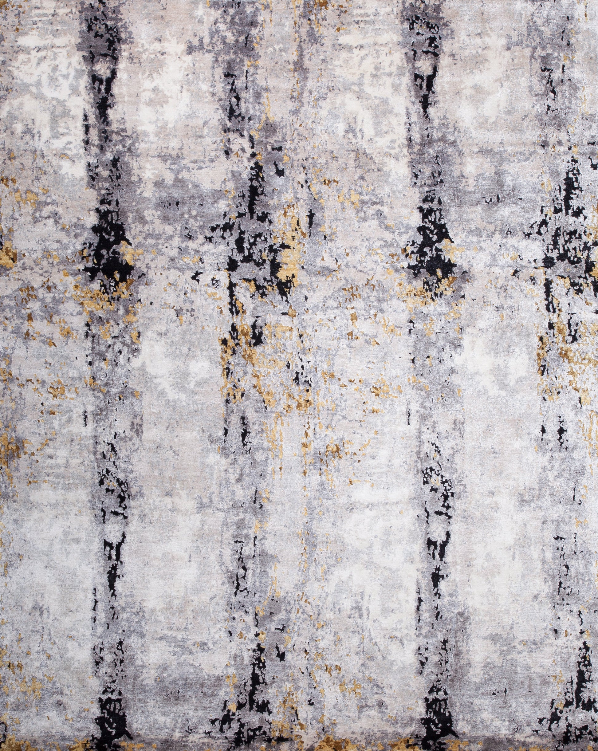 Modern rug with white background and urban design on top.