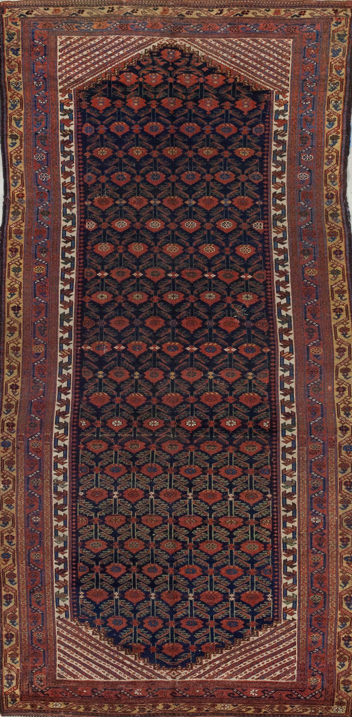 Runner rug with several frames in the antique style.