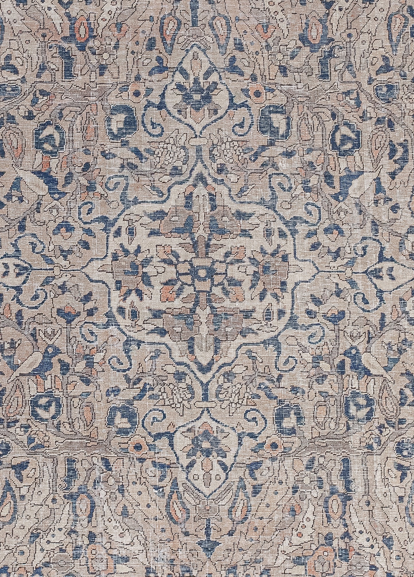 The center of the rug features a large outlined ornament, with abstract roses and their petals inside.