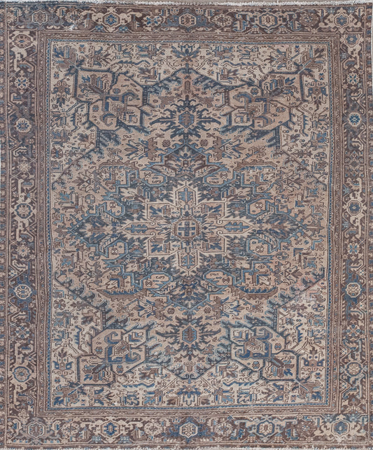 This astounding carpet was woven with a cool spiky tribal design. The color scheme was inspired by the land and ocean because it comes in variations of brown and blue. 