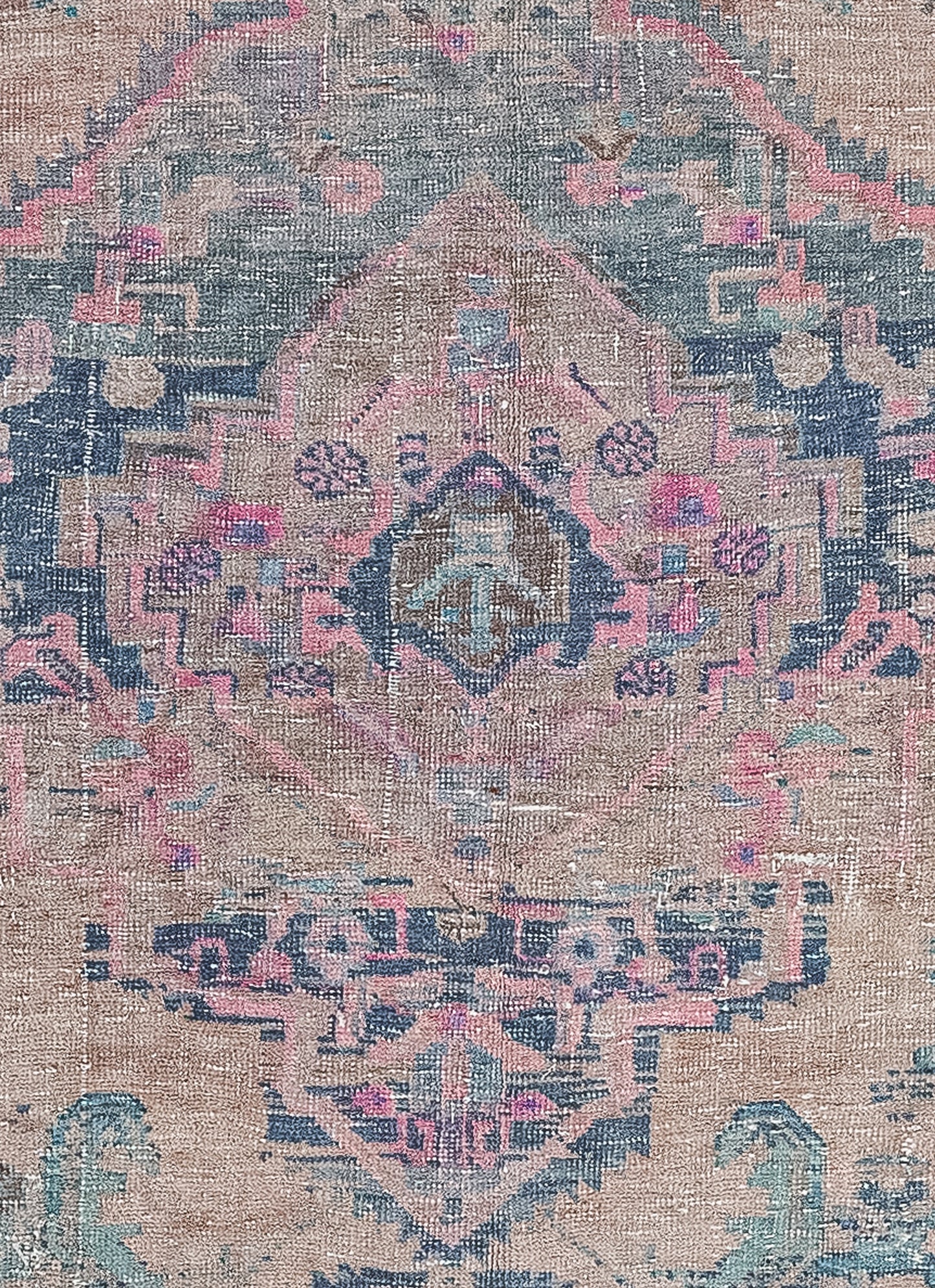 The rug's center features a strange composition that is pleasing to the eye.