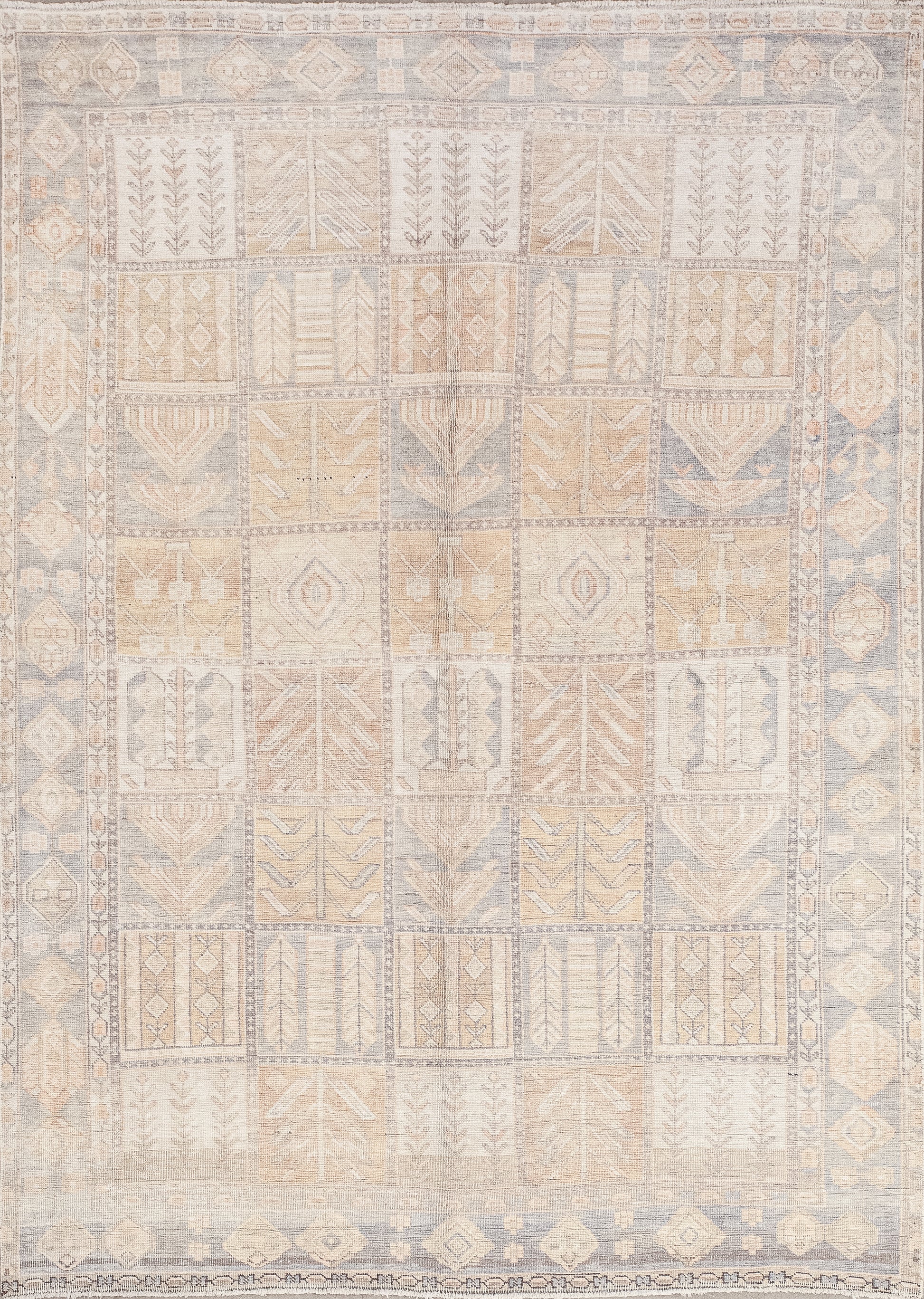 This beautiful carpet was woven to attract ethical behavior and the ability to rise above any problem. It could be great for a consulting office. The calm color palette comes in light brown, gray and beige. 