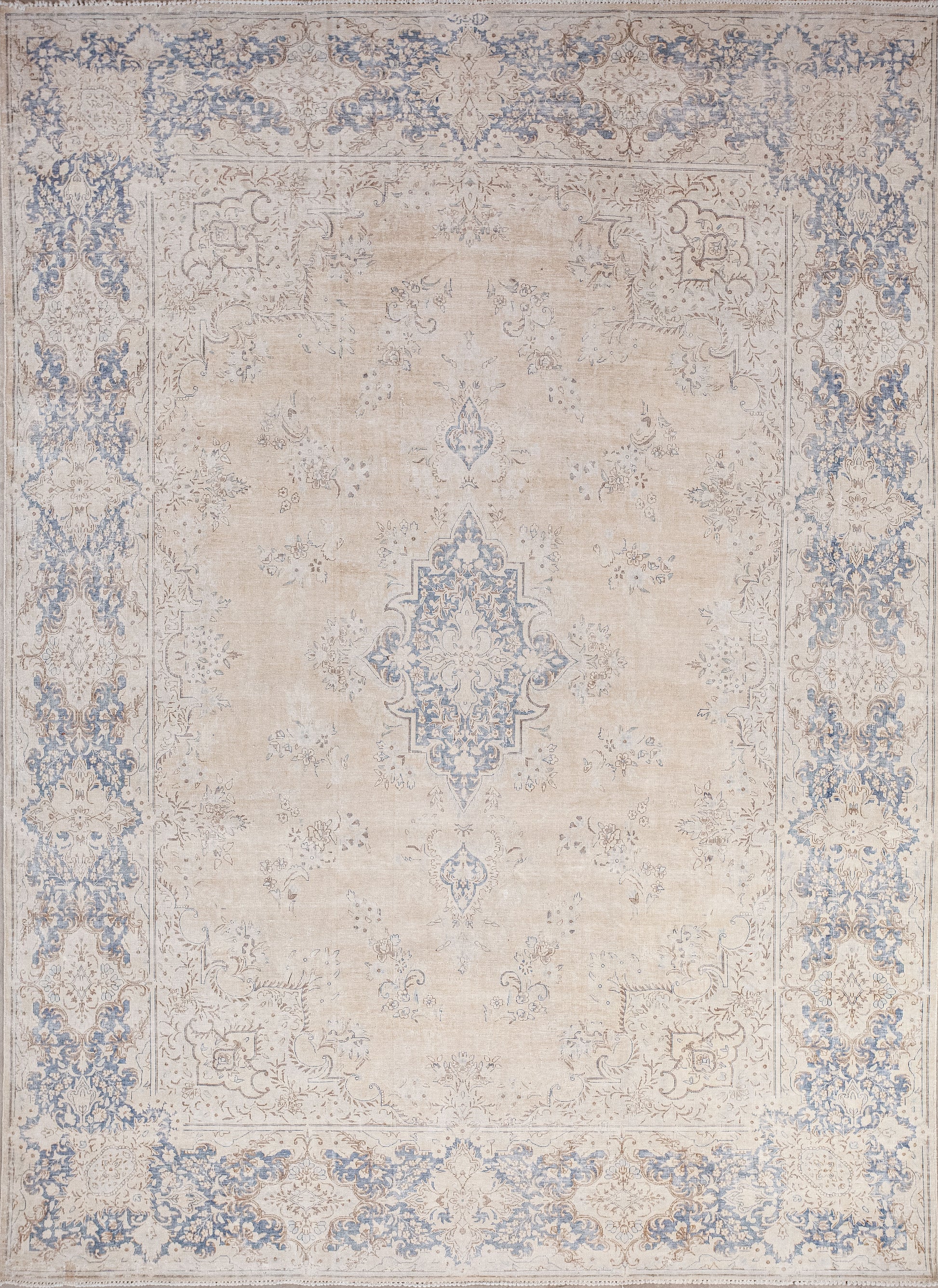 Stunning rug comes with inspiration from the space. The background was woven with cosmic latte, the margin with midnight blue, and earthy brown outlines.