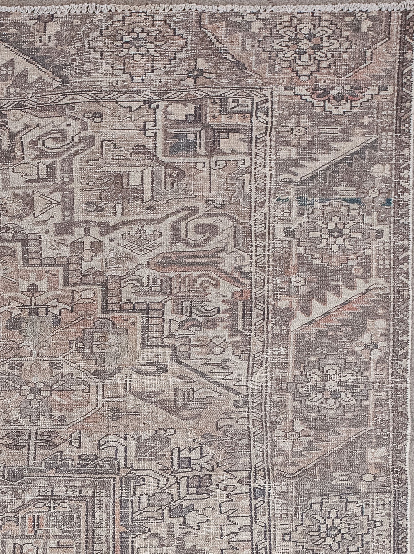 The entire perimeter has two very thin borders that hold a thick frame between them, its pattern shows many detailed geometric shapes that are flowers and tribal symbols.