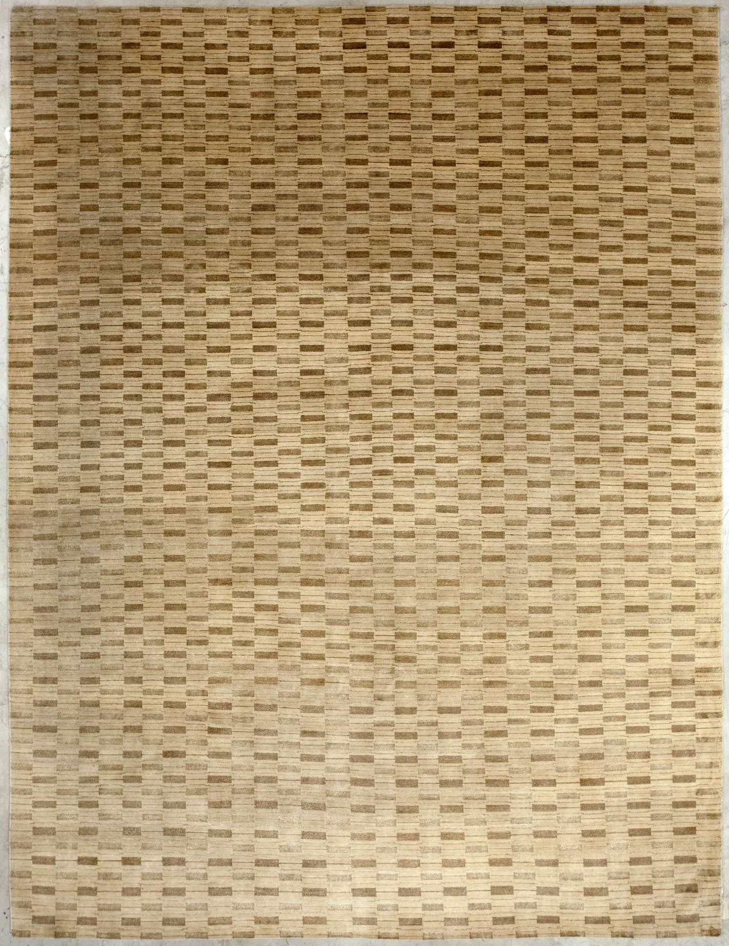 Contemporary rug comes with golden background.