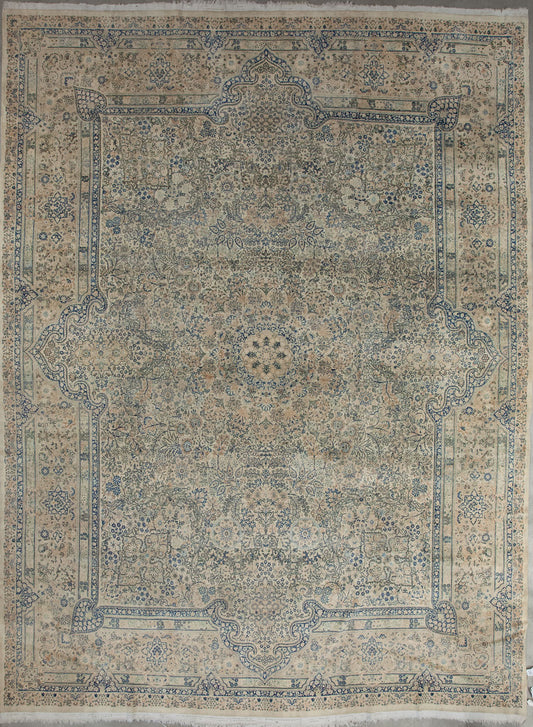 Ancient rug knitted with yellow background and a detailed mandala pattern. 