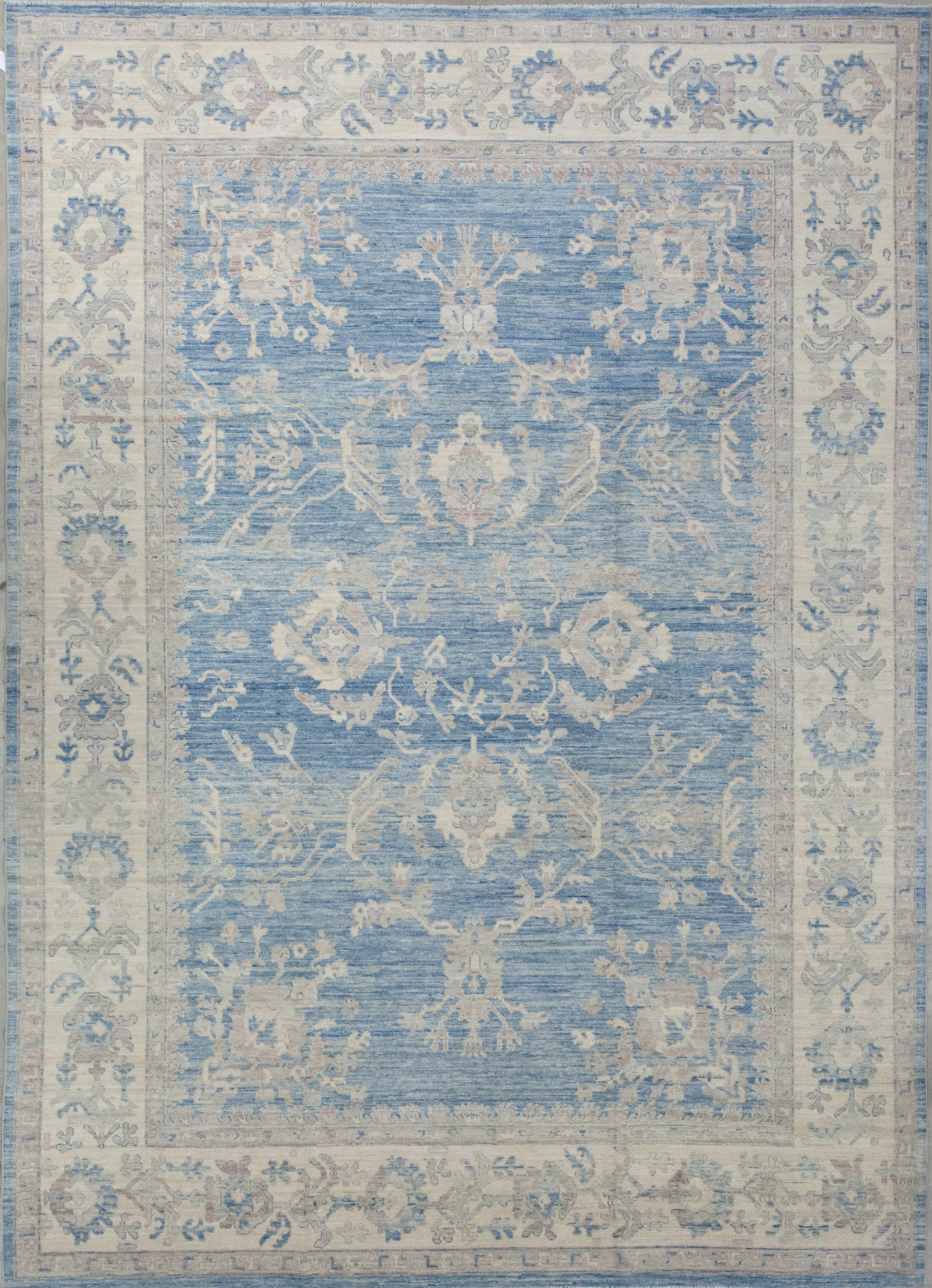 Beautiful classical carpet was woven with denim background, and beige contour. The two-tone color scheme makes this rug a smart purchase for your delight. 