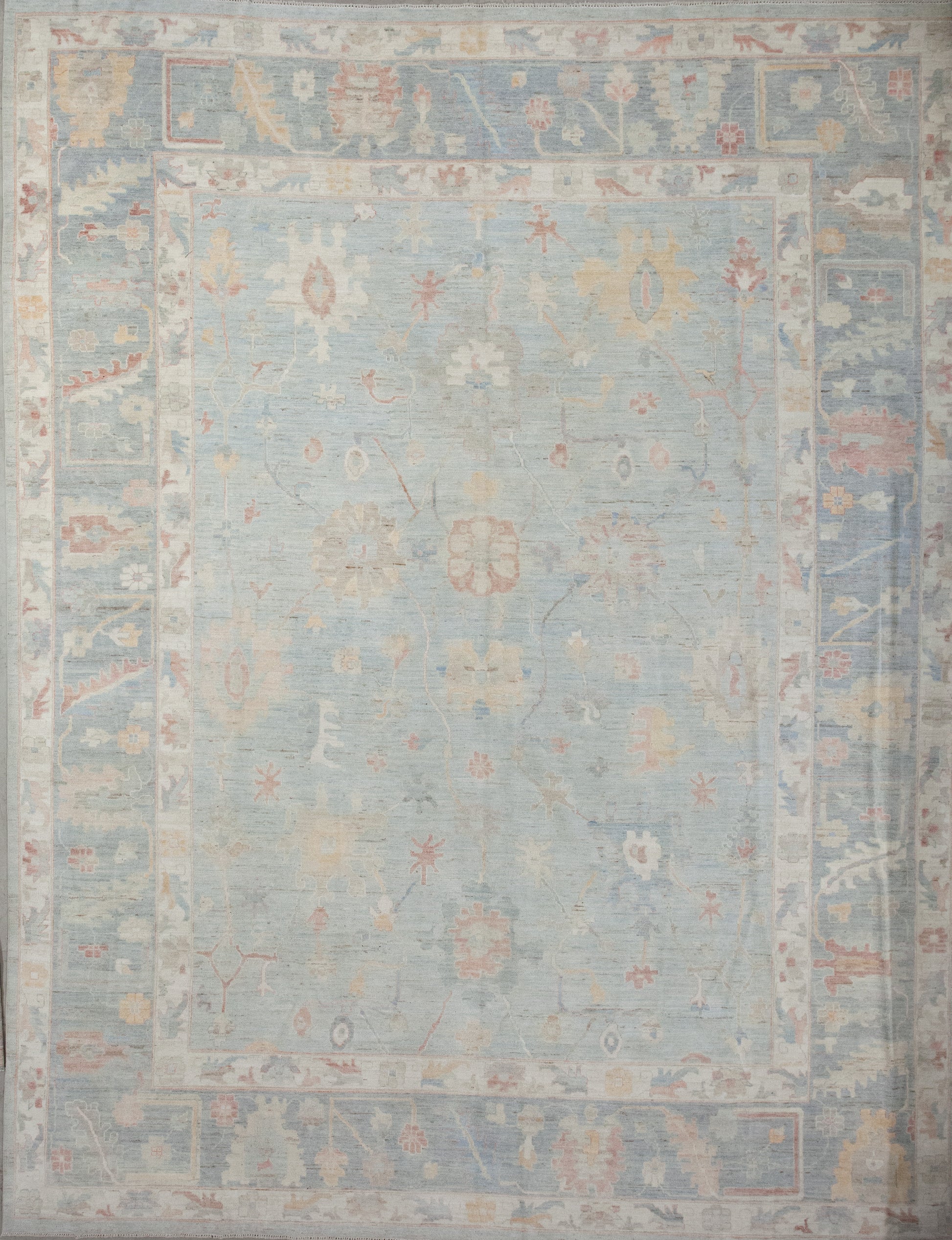Classy rug was woven with a simple color scheme which has variations of blue as the main color among with red, yellow, and green accents. The design features abstract sunflowers, white jasmine, and other types of flowers. 