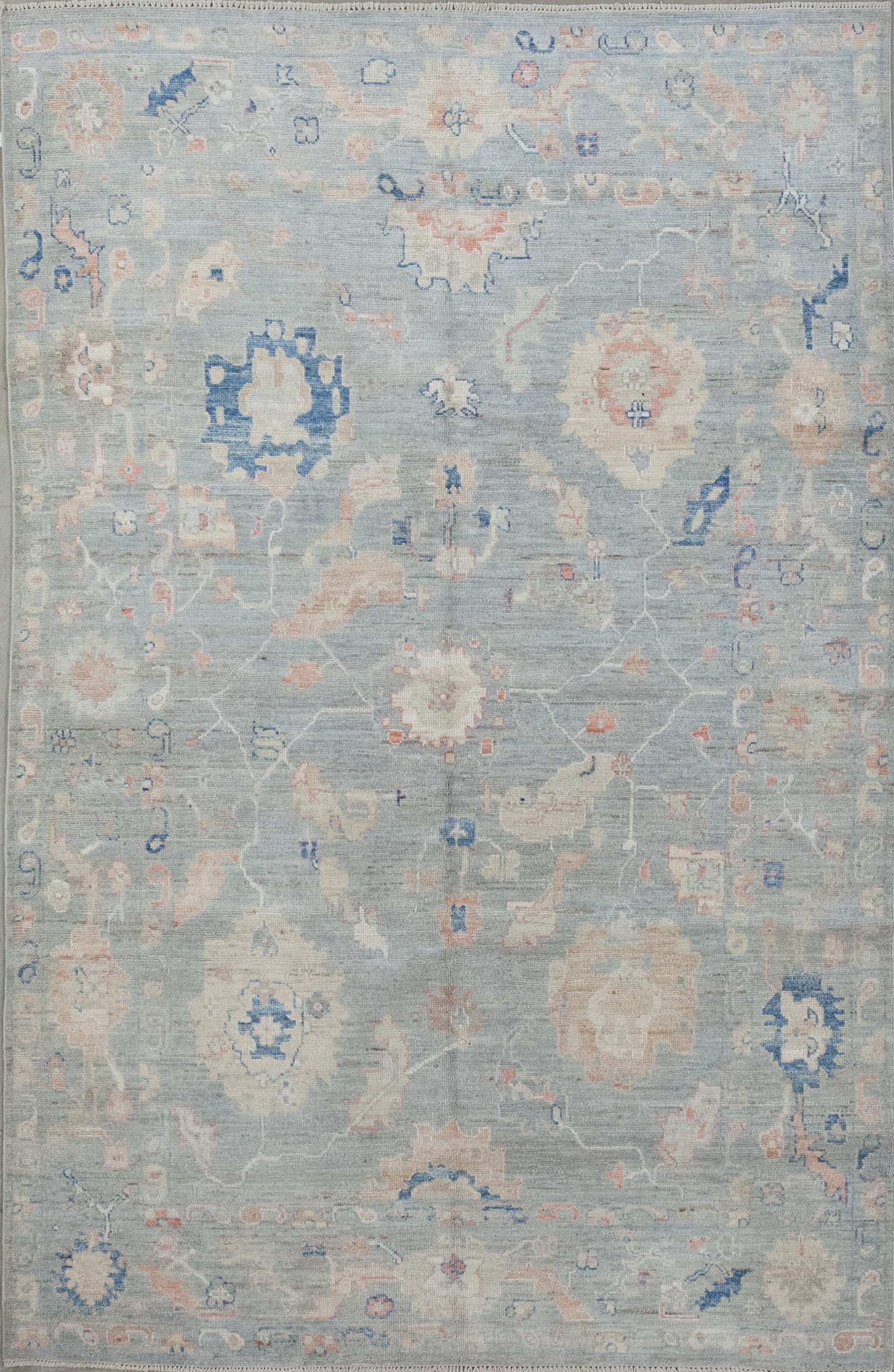 This classic rug was woven with gray background and a chaotic corals' abstraction as a pattern.