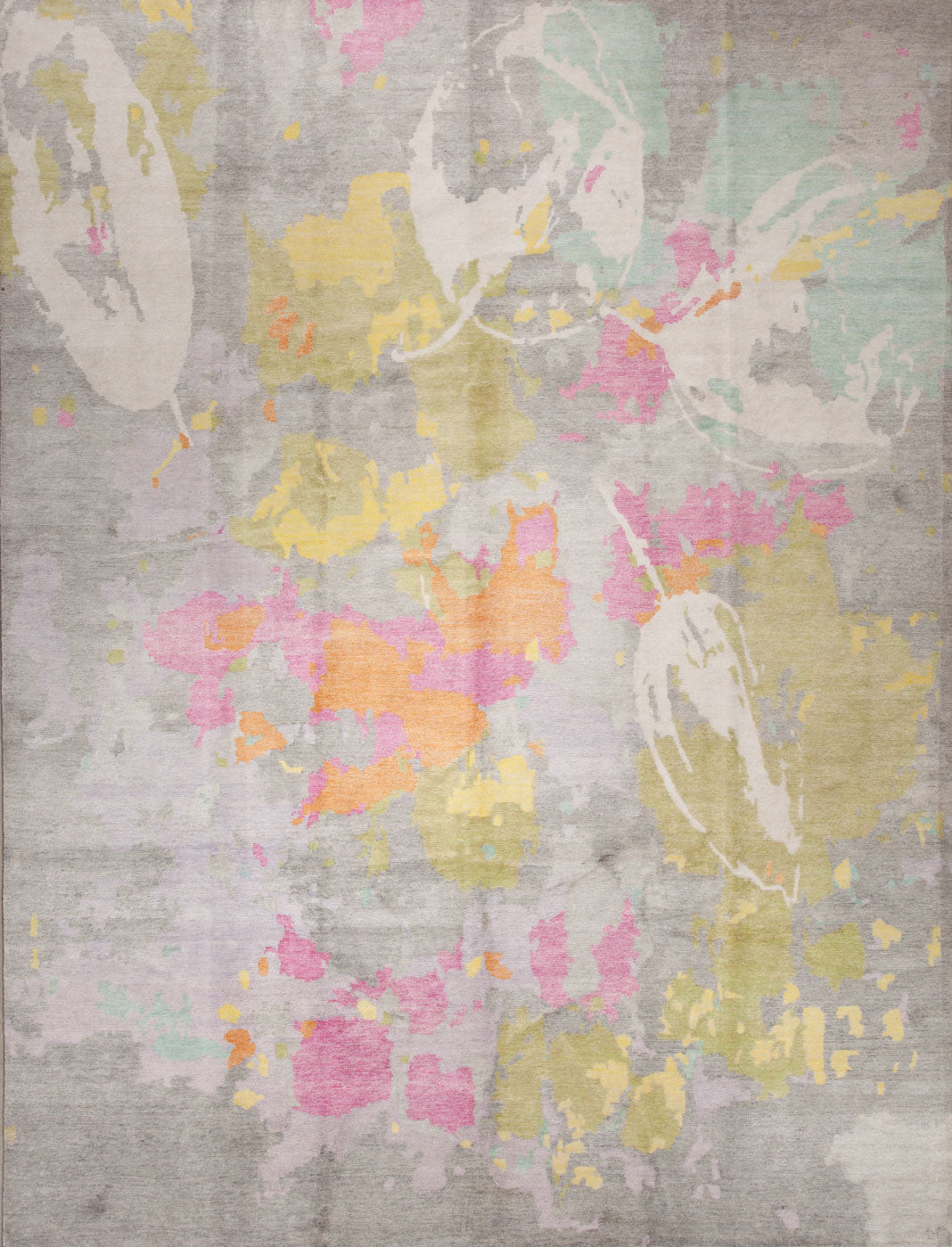 Multicolor rug comes with watercolor feather design.